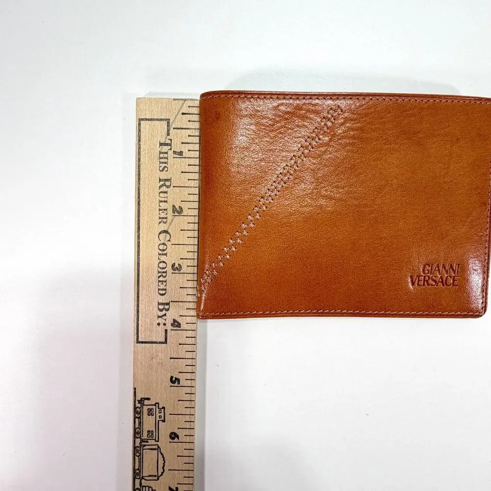 Gianni Versace Vintage 1990's Lt Brown/Cognac Leather Wallet Boxed Authentic NOS